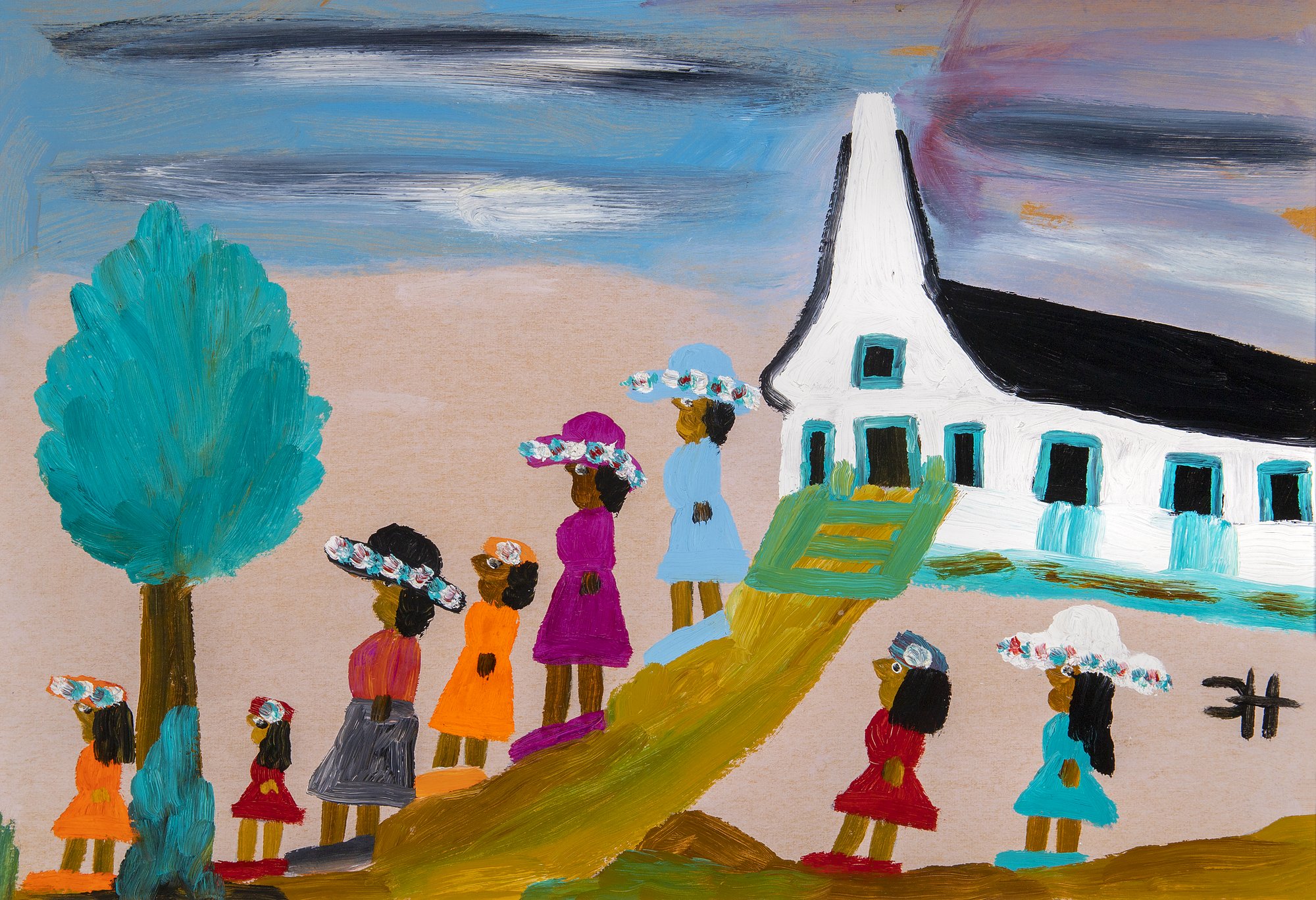 Photo of Clementine Hunter's artwork titled "Coming from Church"